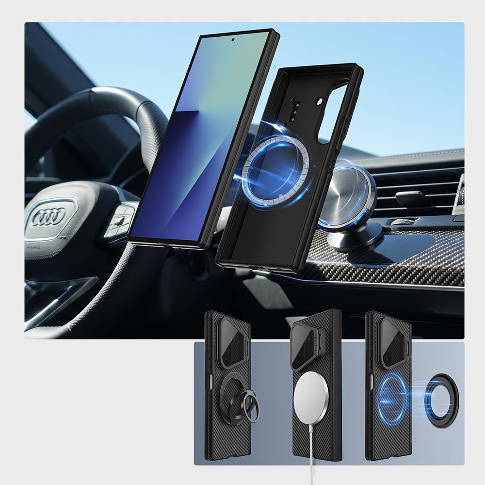 MagSafe-etui til Samsung Galaxy Z Fold8 Ultra F976, Nillkin, CamShield Pro med gennemsigtigt sort linsecover og S-Pen-holder, sort