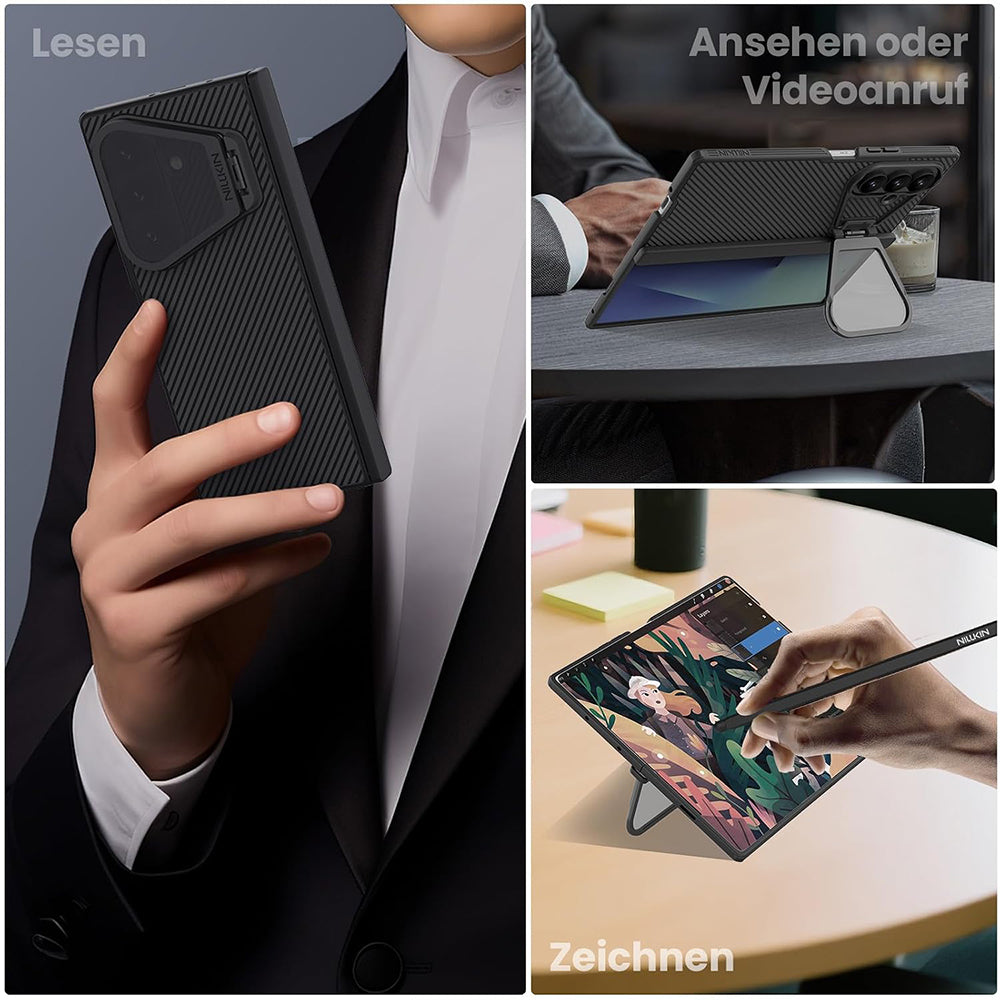 MagSafe-etui til Samsung Galaxy Z Fold8 Ultra F976, Nillkin, CamShield Pro med gennemsigtigt sort linsecover og S-Pen-holder, sort