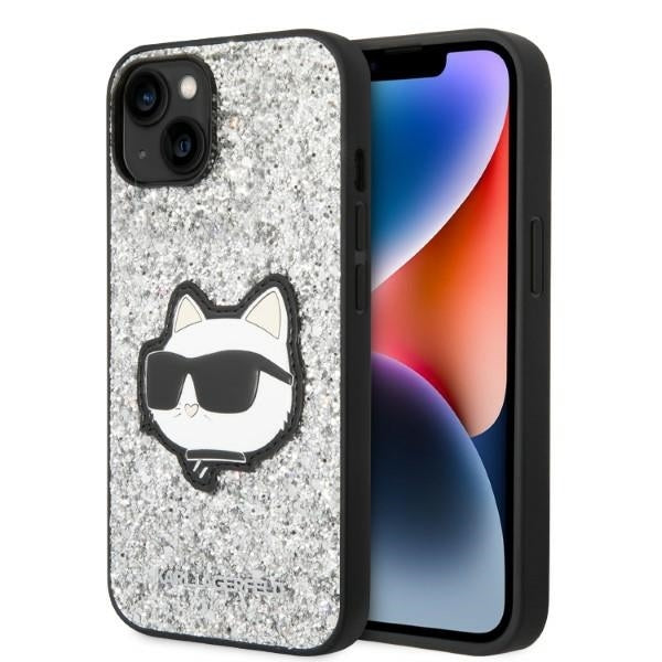 Cover til Apple iPhone 14, Karl Lagerfeld, Glitter Choupette Patch, Sølvfarvet