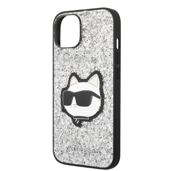 Cover til Apple iPhone 14, Karl Lagerfeld, Glitter Choupette Patch, Sølvfarvet