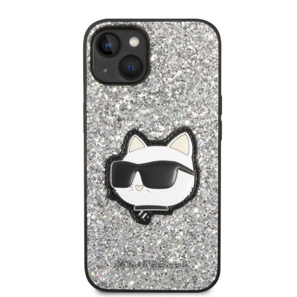 Cover til Apple iPhone 14, Karl Lagerfeld, Glitter Choupette Patch, Sølvfarvet
