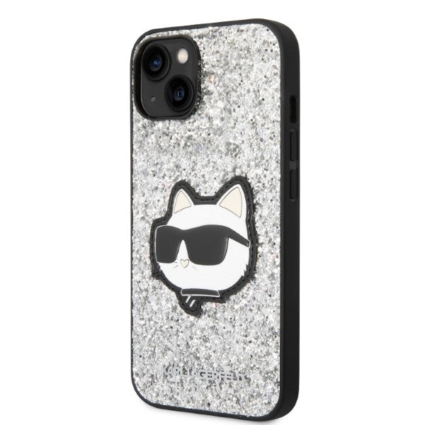 Cover til Apple iPhone 14, Karl Lagerfeld, Glitter Choupette Patch, Sølvfarvet