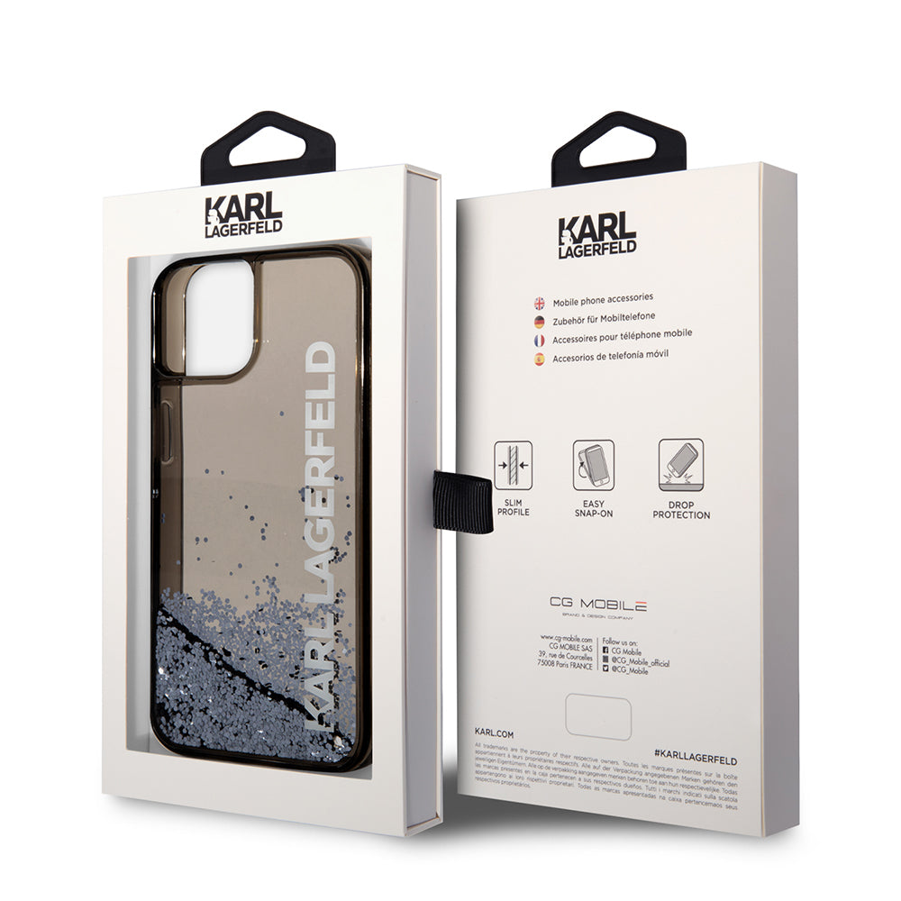 Cover til Apple iPhone 14, Karl Lagerfeld, Liquid Glitter KL Logo, Sort