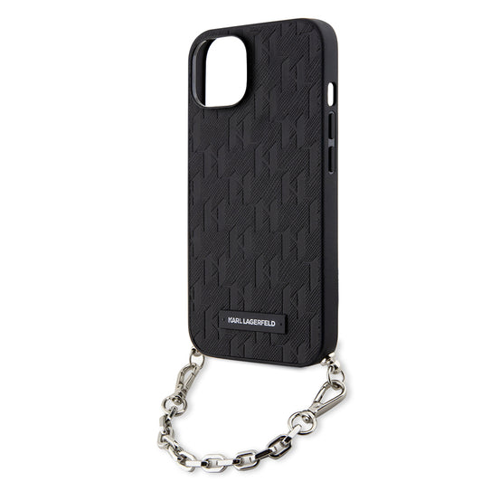 Etui til Apple iPhone 14, Karl Lagerfeld, Saffiano Monogram Chain, Sort