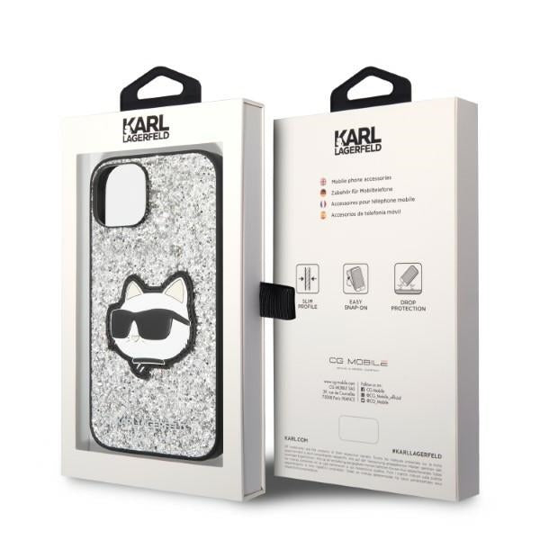 Cover til Apple iPhone 14 Plus, Karl Lagerfeld, Glitter Choupette Patch, Sølvfarvet