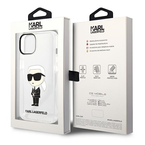 Cover til Apple iPhone 14 Plus, Karl Lagerfeld, Ikonik Karl, Gennemsigtig