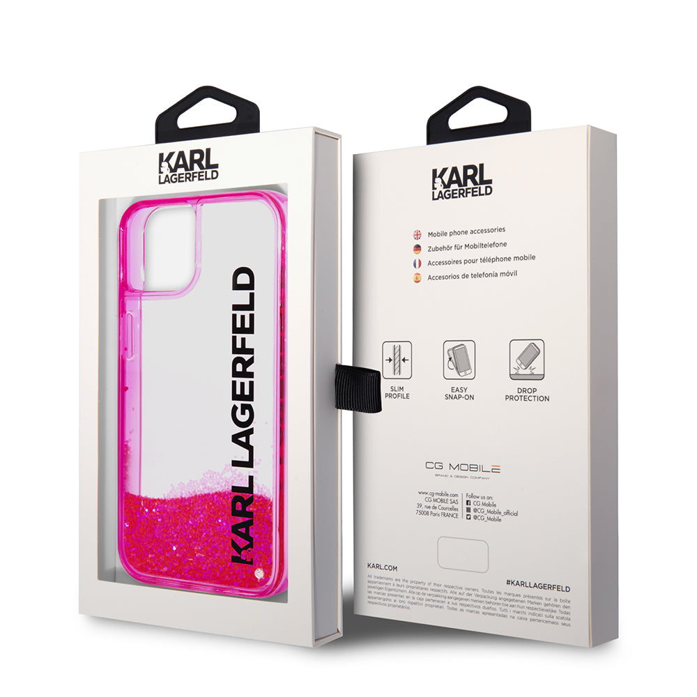 Case for Apple iPhone 14 Plus, Karl Lagerfeld, Liquid Glitter KL Logo, Pink