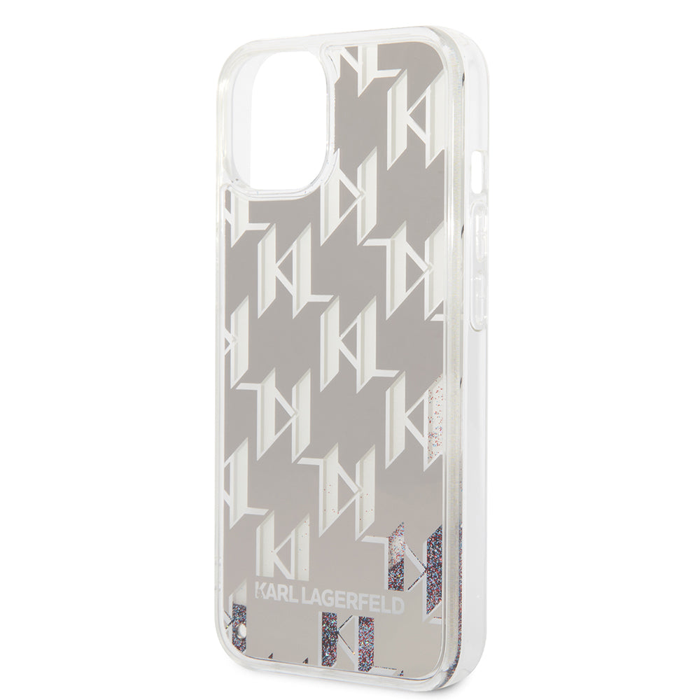 Etui til Apple iPhone 14 Plus, Karl Lagerfeld, Liquid Glitter Monogram, Sølvfarvet