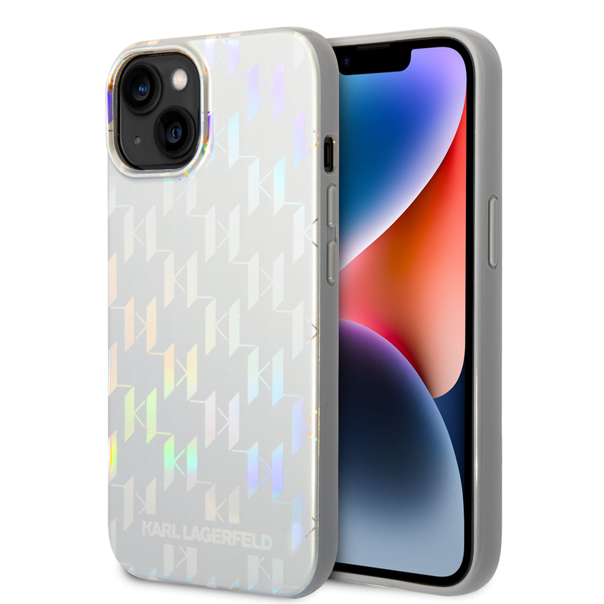 Etui til Apple iPhone 14 Plus, Karl Lagerfeld, Monogram Iridescent, Sølvfarvet
