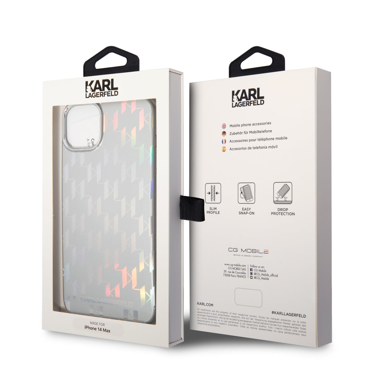 Etui til Apple iPhone 14 Plus, Karl Lagerfeld, Monogram Iridescent, Sølvfarvet