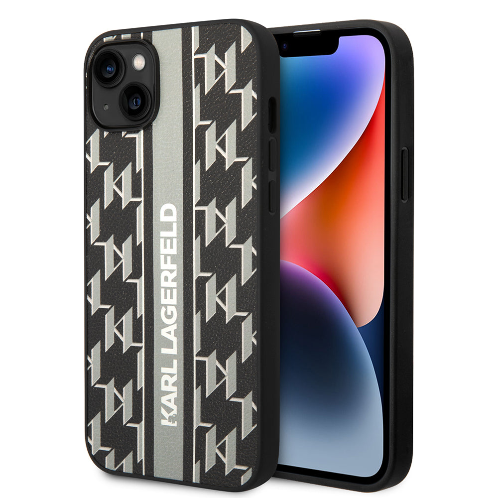Etui til Apple iPhone 14 Plus, Karl Lagerfeld, Monogram Stripe, Grå