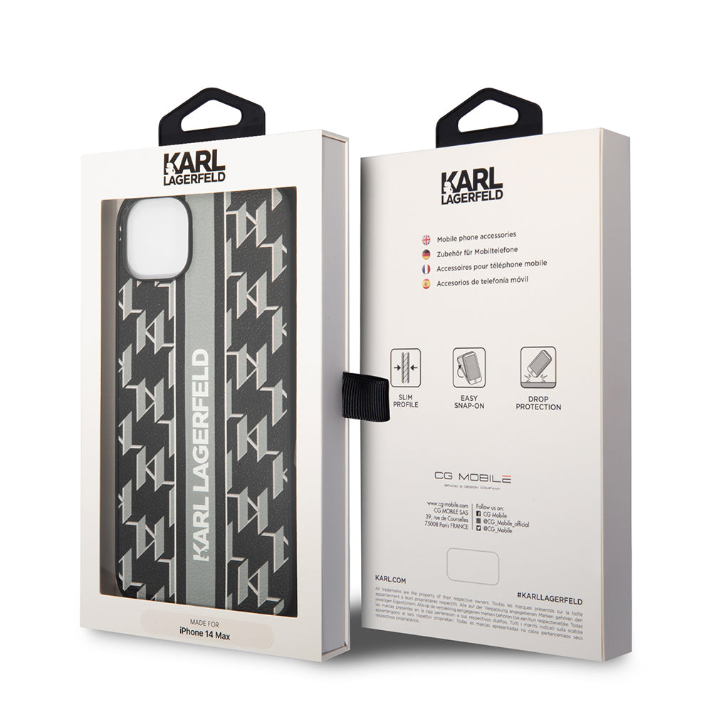 Etui til Apple iPhone 14 Plus, Karl Lagerfeld, Monogram Stripe, Grå