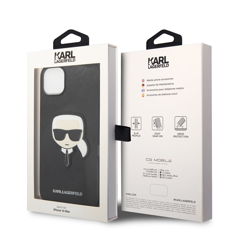 Etui til Apple iPhone 14 Plus, Karl Lagerfeld, Saffiano Karl's Head, Sort