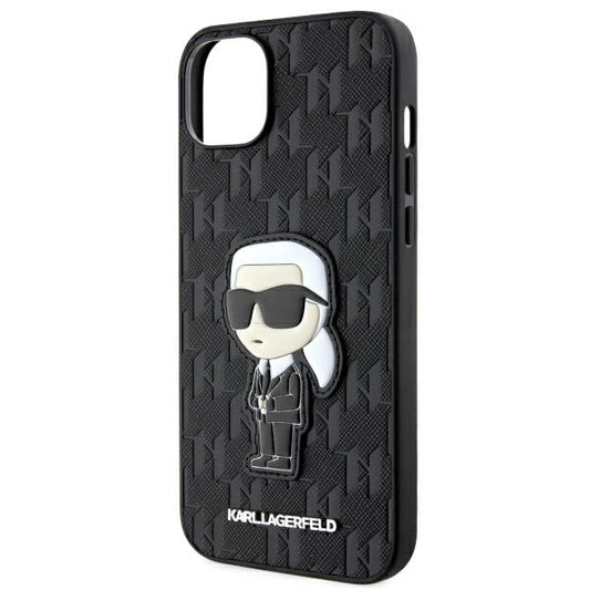 Etui til Apple iPhone 14 Plus, Karl Lagerfeld, Saffiano Monogram Ikonik Karl, Sort