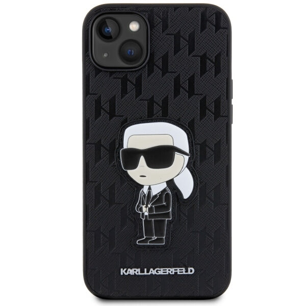 Etui til Apple iPhone 14 Plus, Karl Lagerfeld, Saffiano Monogram Ikonik Karl, Sort