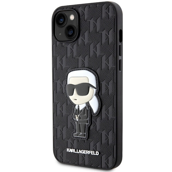 Etui til Apple iPhone 14 Plus, Karl Lagerfeld, Saffiano Monogram Ikonik Karl, Sort