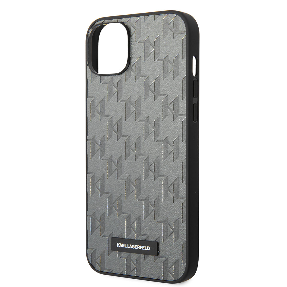 Etui til Apple iPhone 14 Plus, Karl Lagerfeld, Saffiano Monogram Metal Logo, Grå