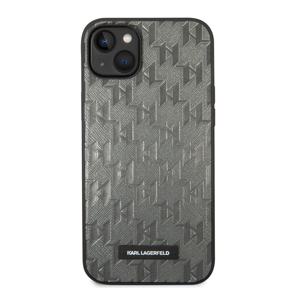 Etui til Apple iPhone 14 Plus, Karl Lagerfeld, Saffiano Monogram Metal Logo, Grå