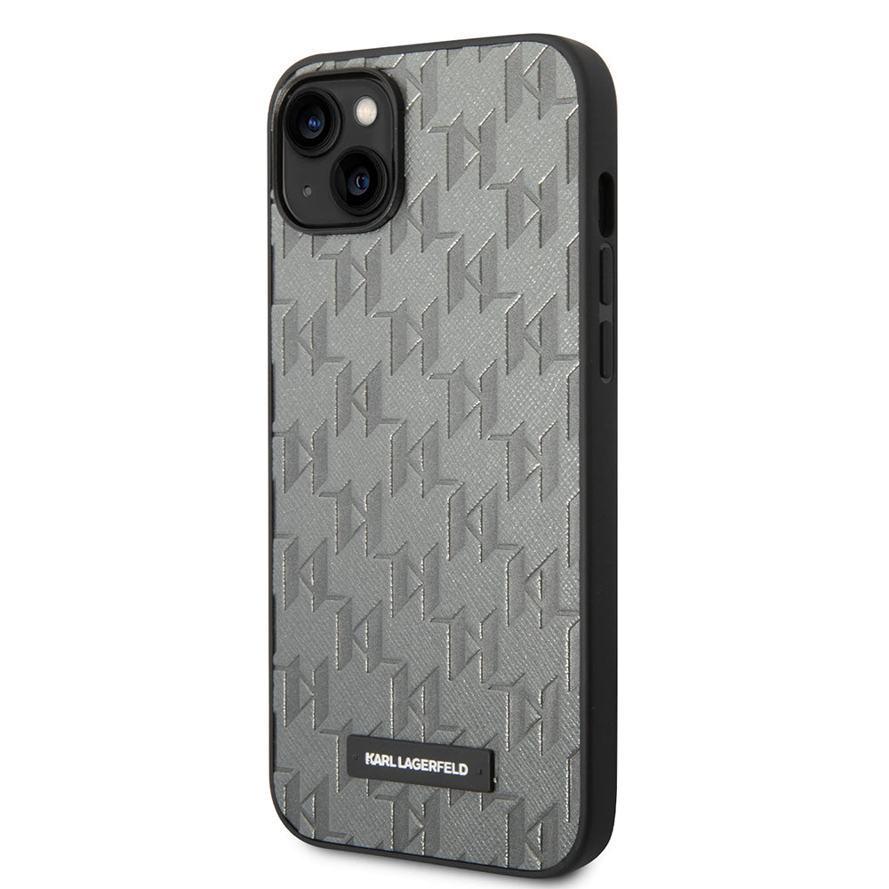 Etui til Apple iPhone 14 Plus, Karl Lagerfeld, Saffiano Monogram Metal Logo, Grå