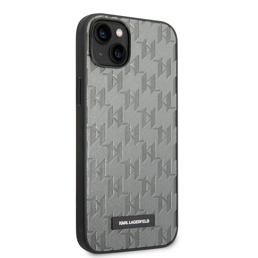 Etui til Apple iPhone 14 Plus, Karl Lagerfeld, Saffiano Monogram Metal Logo, Grå