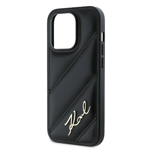 Etui til Apple iPhone 14 Pro, Karl Lagerfeld, Diagonal Quilted Script, Sort