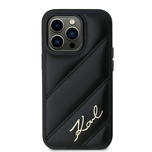Etui til Apple iPhone 14 Pro, Karl Lagerfeld, Diagonal Quilted Script, Sort