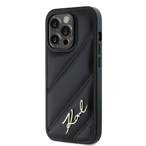 Etui til Apple iPhone 14 Pro, Karl Lagerfeld, Diagonal Quilted Script, Sort