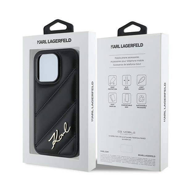 Etui til Apple iPhone 14 Pro, Karl Lagerfeld, Diagonal Quilted Script, Sort