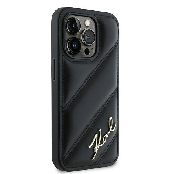 Etui til Apple iPhone 14 Pro, Karl Lagerfeld, Diagonal Quilted Script, Sort