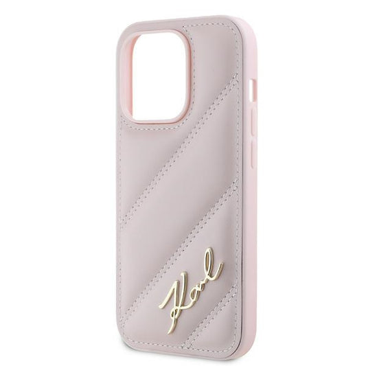 Case for Apple iPhone 14 Pro, Karl Lagerfeld, Diagonal Quilted Script, Pink