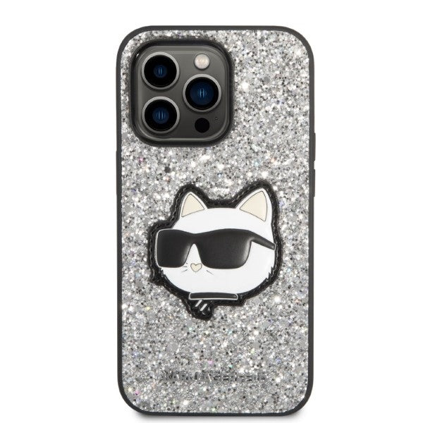 Cover til Apple iPhone 14 Pro, Karl Lagerfeld, Glitter Choupette Patch, Sølvfarvet