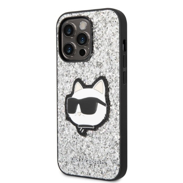 Cover til Apple iPhone 14 Pro, Karl Lagerfeld, Glitter Choupette Patch, Sølvfarvet