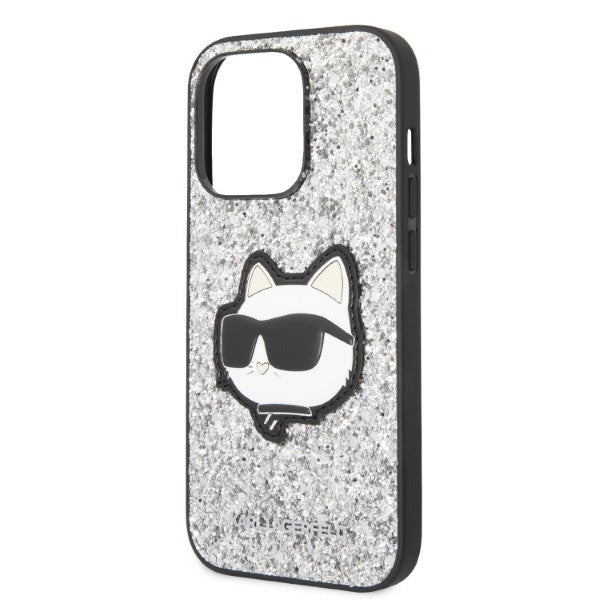 Cover til Apple iPhone 14 Pro, Karl Lagerfeld, Glitter Choupette Patch, Sølvfarvet