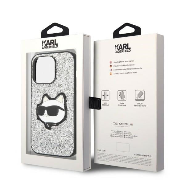 Cover til Apple iPhone 14 Pro, Karl Lagerfeld, Glitter Choupette Patch, Sølvfarvet