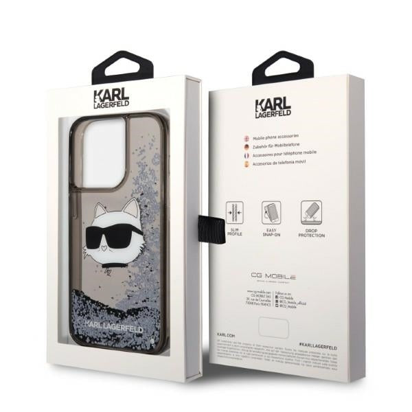Case for Apple iPhone 14 Pro, Karl Lagerfeld, Glitter Choupette's Head, Black