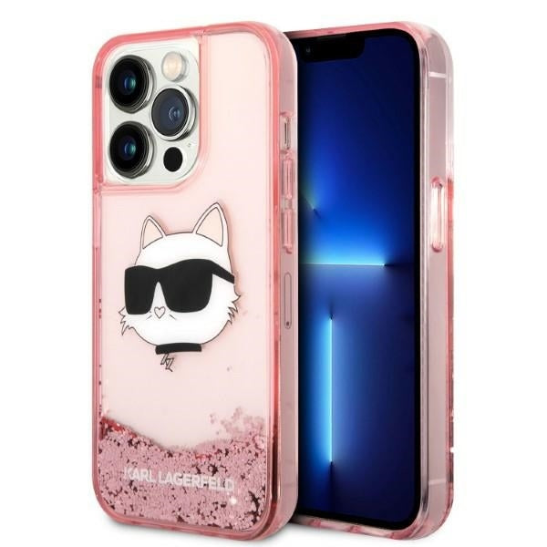 Etui til Apple iPhone 14 Pro, Karl Lagerfeld, Glitter Choupette's Head, Pink