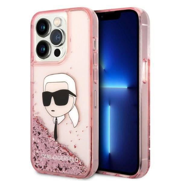 Etui til Apple iPhone 14 Pro, Karl Lagerfeld, Glitter Karl's Head, Pink