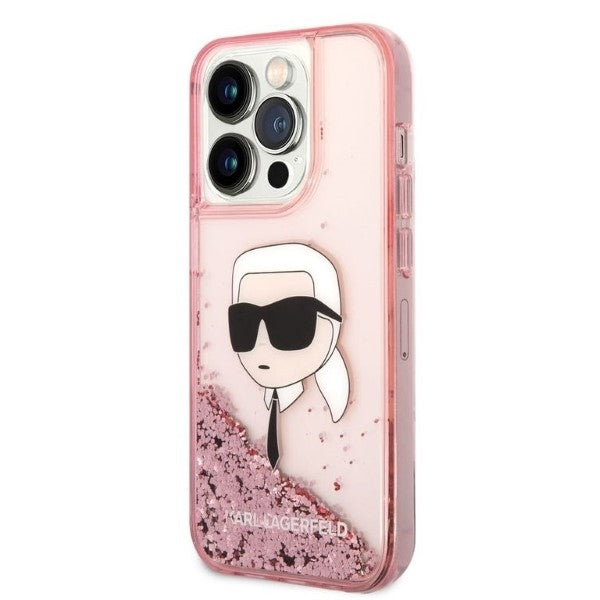 Etui til Apple iPhone 14 Pro, Karl Lagerfeld, Glitter Karl's Head, Pink