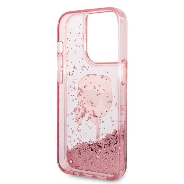 Etui til Apple iPhone 14 Pro, Karl Lagerfeld, Glitter Karl's Head, Pink