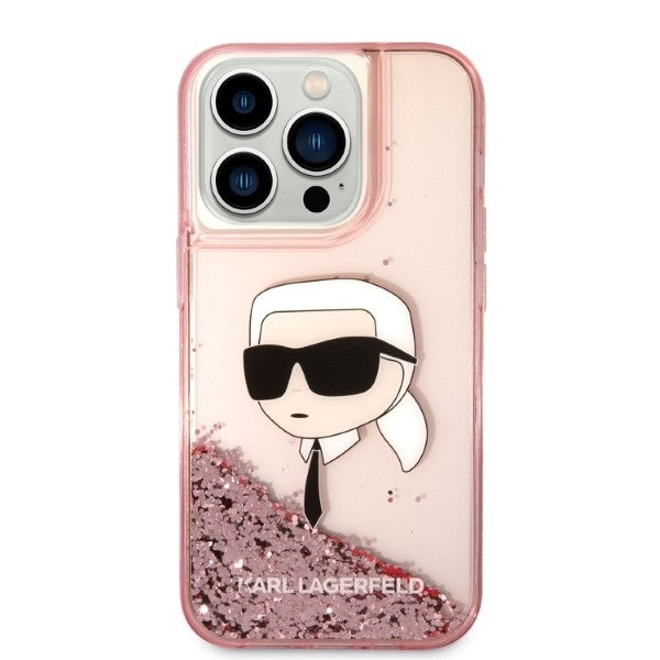 Etui til Apple iPhone 14 Pro, Karl Lagerfeld, Glitter Karl's Head, Pink