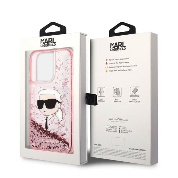 Etui til Apple iPhone 14 Pro, Karl Lagerfeld, Glitter Karl's Head, Pink
