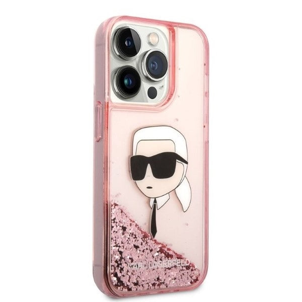 Etui til Apple iPhone 14 Pro, Karl Lagerfeld, Glitter Karl's Head, Pink