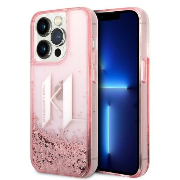 Etui til Apple iPhone 14 Pro, Karl Lagerfeld, Glitter Liquid Big KL, Pink