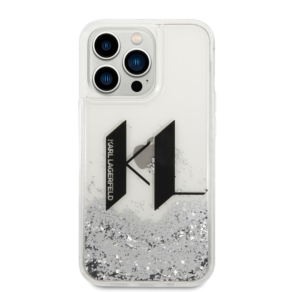 Cover til Apple iPhone 14 Pro, Karl Lagerfeld, Liquid Glitter Big KL, Sølvfarvet