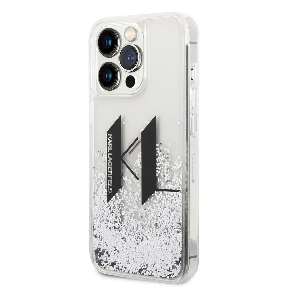 Cover til Apple iPhone 14 Pro, Karl Lagerfeld, Liquid Glitter Big KL, Sølvfarvet