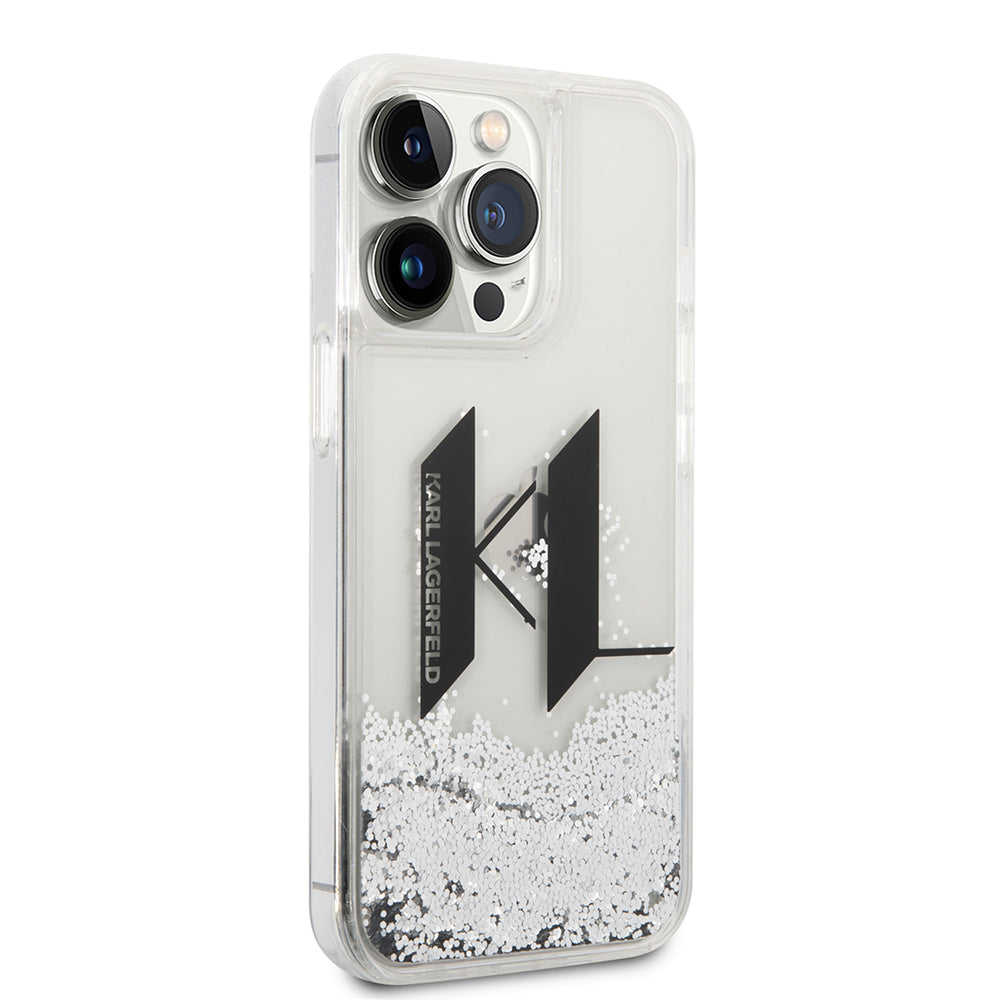 Cover til Apple iPhone 14 Pro, Karl Lagerfeld, Liquid Glitter Big KL, Sølvfarvet