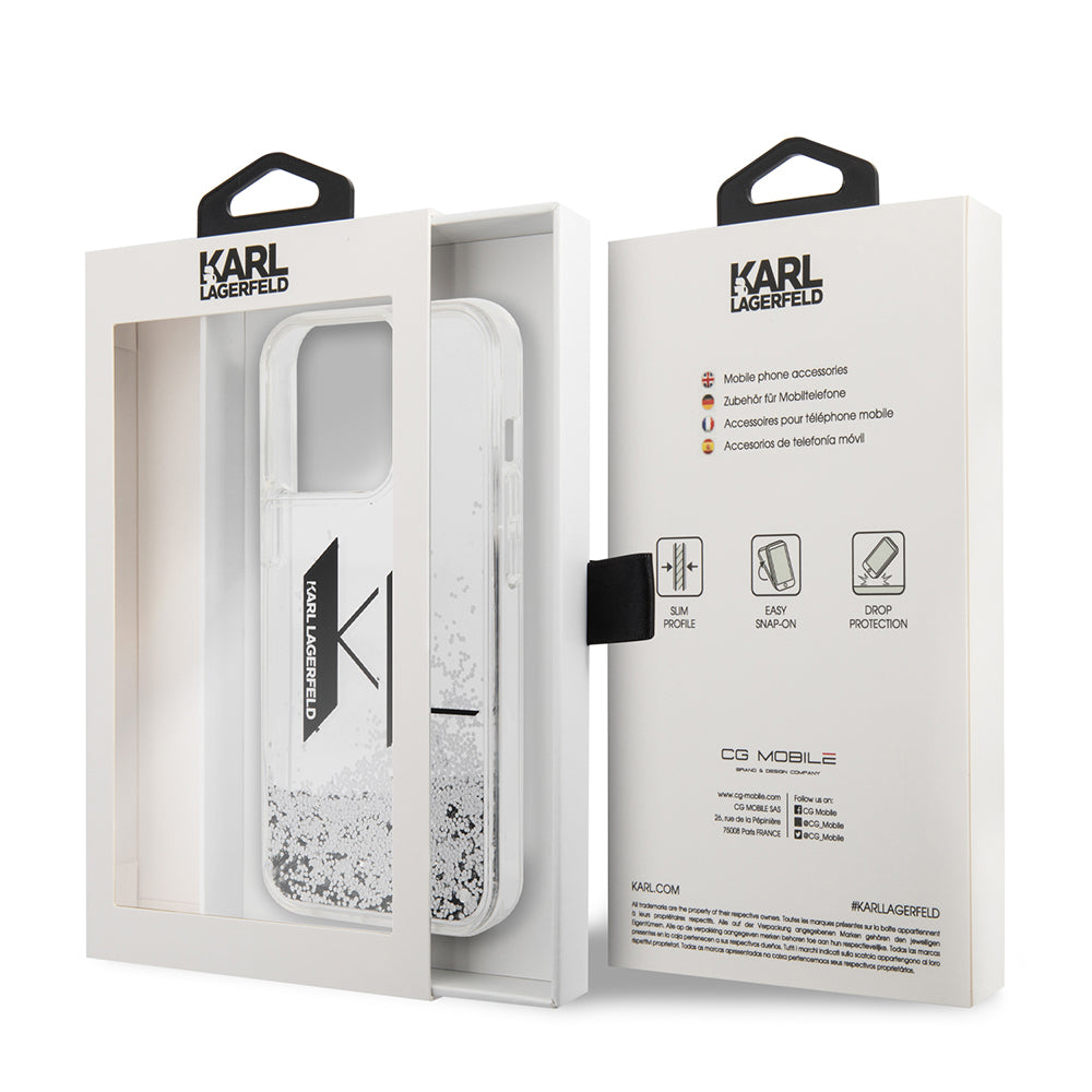 Cover til Apple iPhone 14 Pro, Karl Lagerfeld, Liquid Glitter Big KL, Sølvfarvet