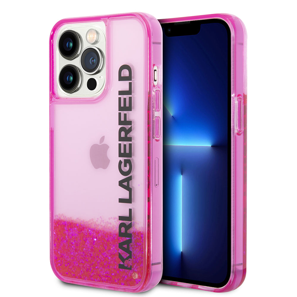 Etui til Apple iPhone 14 Pro, Karl Lagerfeld, Liquid Glitter KL Logo, Pink