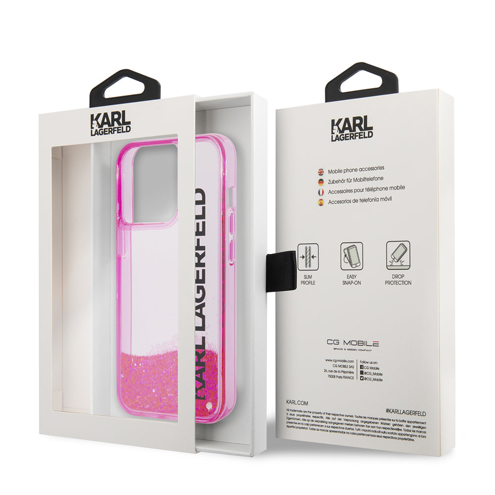 Etui til Apple iPhone 14 Pro, Karl Lagerfeld, Liquid Glitter KL Logo, Pink