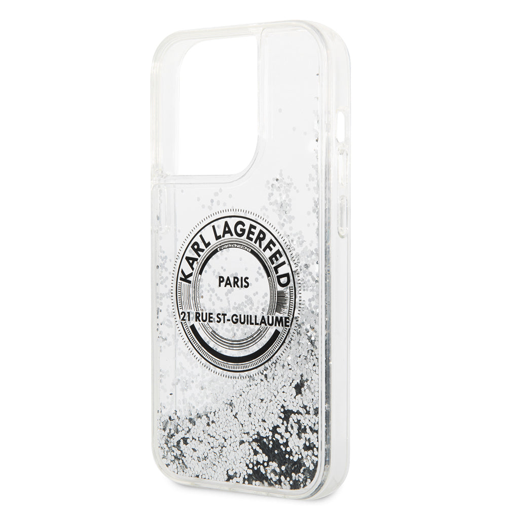 Etui til Apple iPhone 14 Pro, Karl Lagerfeld, Liquid Glitter RSG, Sølvfarvet